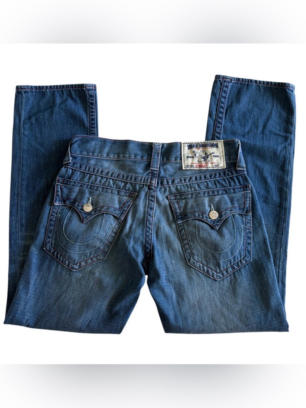 True Religion Men’s Jeans Size 31 Straight With Flap Red Stitch Dragonfish Retro